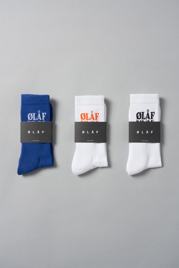 3-Pack ØLÅF Triple Socks <br>Blue / White